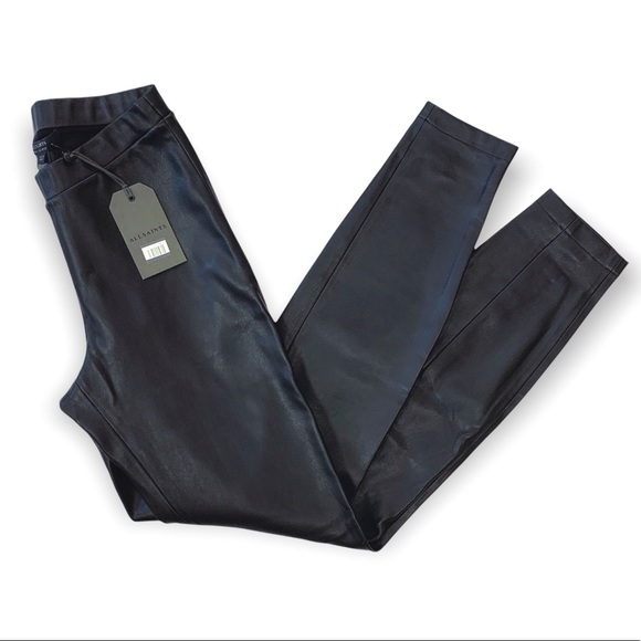 NWT All Saints Women's Isla Black Faux Leather Leggings 0 - Picture 4 of 9